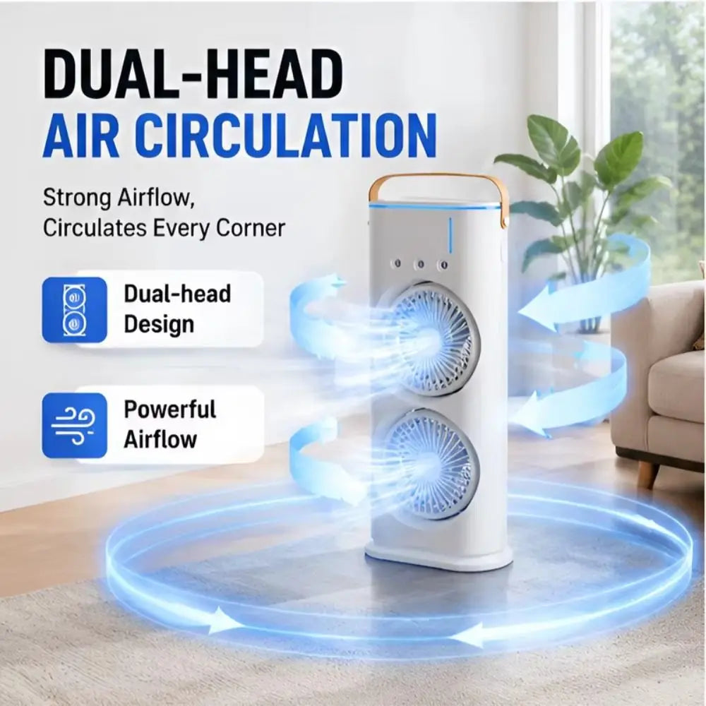 Household 3 In 1 Air Conditioner Portable Dual-Head Humidifier Adjustable Wind Speed Desktop Fan Fan Bedroom