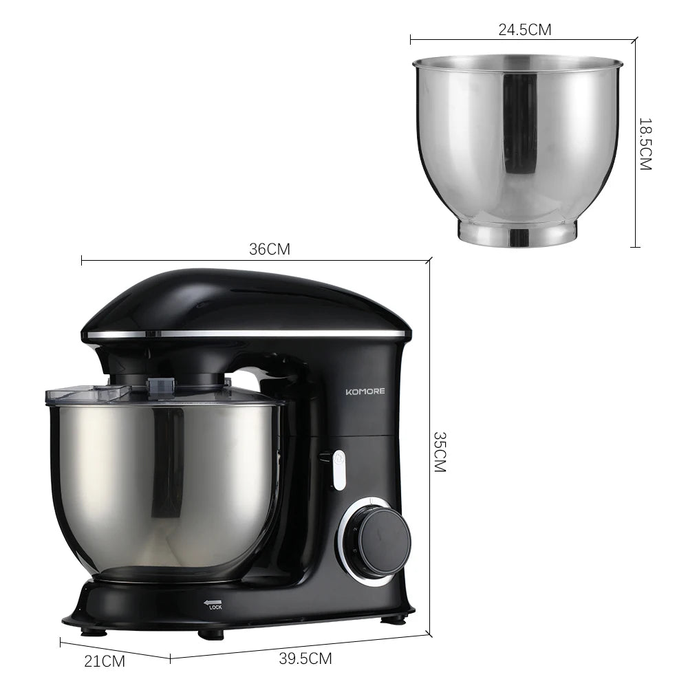 KOMORE Household Stand Mixer, Household Electric Mixer with Stainless Steel Bowl, Beater/Whisk/Dough Hook