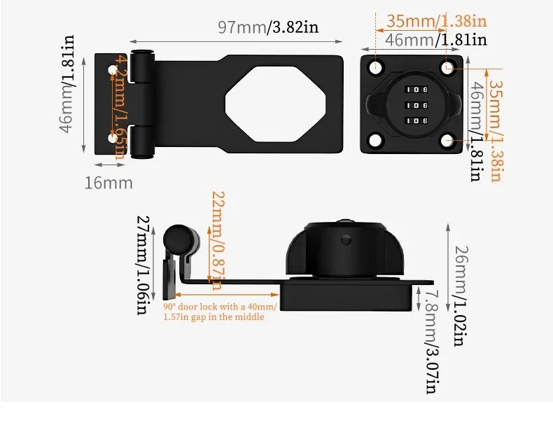 Household Cabinet Password Hasp Locks, Cabinet Locks with Combination, Door Security Slide Latch for Small Barn Doors, Bathroom
