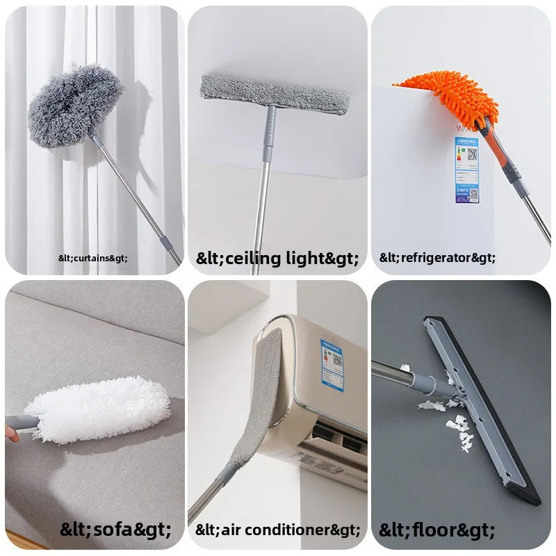Electrostatic Dust Duster Retractable Long Pole Chenille Lightweight Household Fan Window Sill Cleaning Household Cleaning Tool