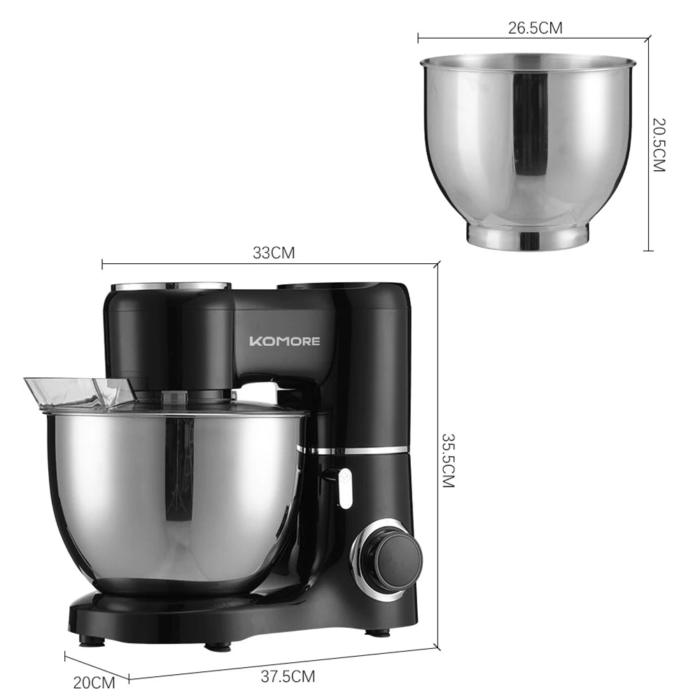 KOMORE Household Stand Mixer, Household Electric Mixer with Stainless Steel Bowl, Beater/Whisk/Dough Hook