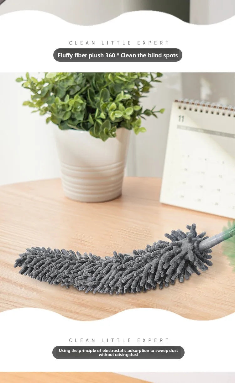 Electrostatic Dust Duster Retractable Long Pole Chenille Lightweight Household Fan Window Sill Cleaning Household Cleaning Tool