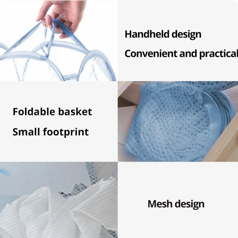 Folding Mesh Laundry Basket Household Storage Organizer for Dirty Clothes Toys and More Portable Collapsible Design