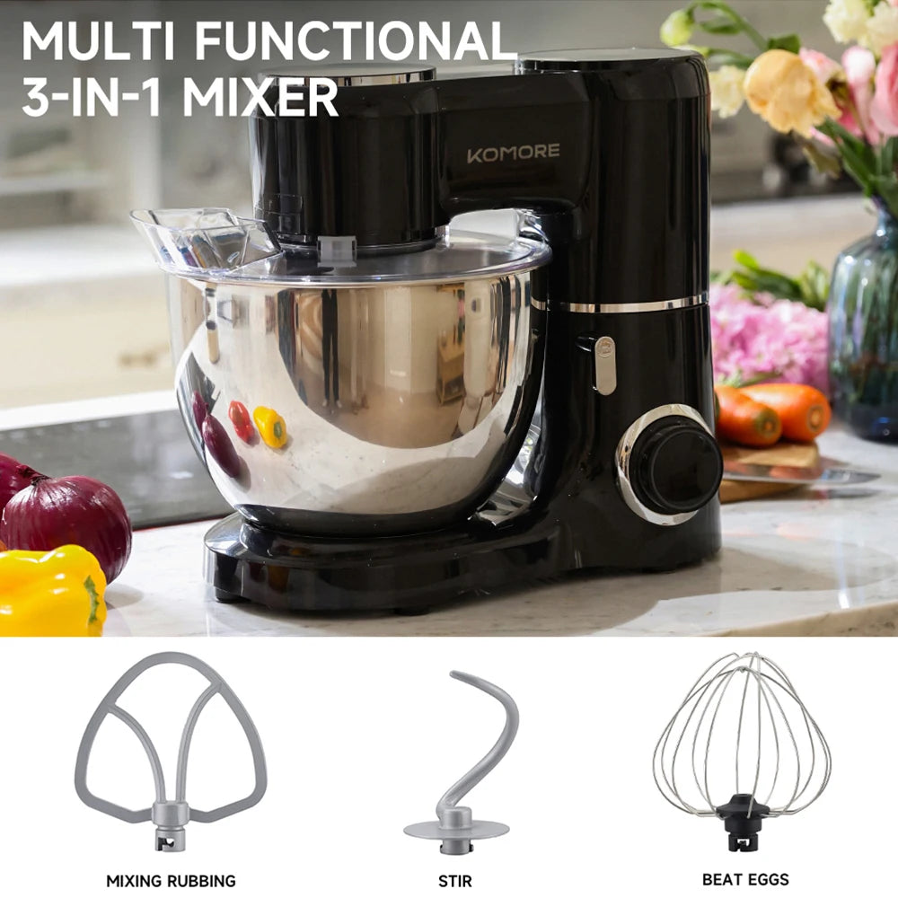 KOMORE Household Stand Mixer, Household Electric Mixer with Stainless Steel Bowl, Beater/Whisk/Dough Hook