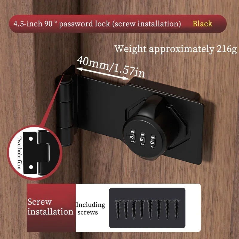 Household Cabinet Password Hasp Locks, Cabinet Locks with Combination, Door Security Slide Latch for Small Barn Doors, Bathroom