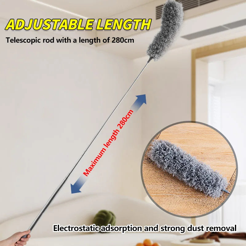 Electrostatic Dust Duster Retractable Long Pole Chenille Lightweight Household Fan Window Sill Cleaning Household Cleaning Tool