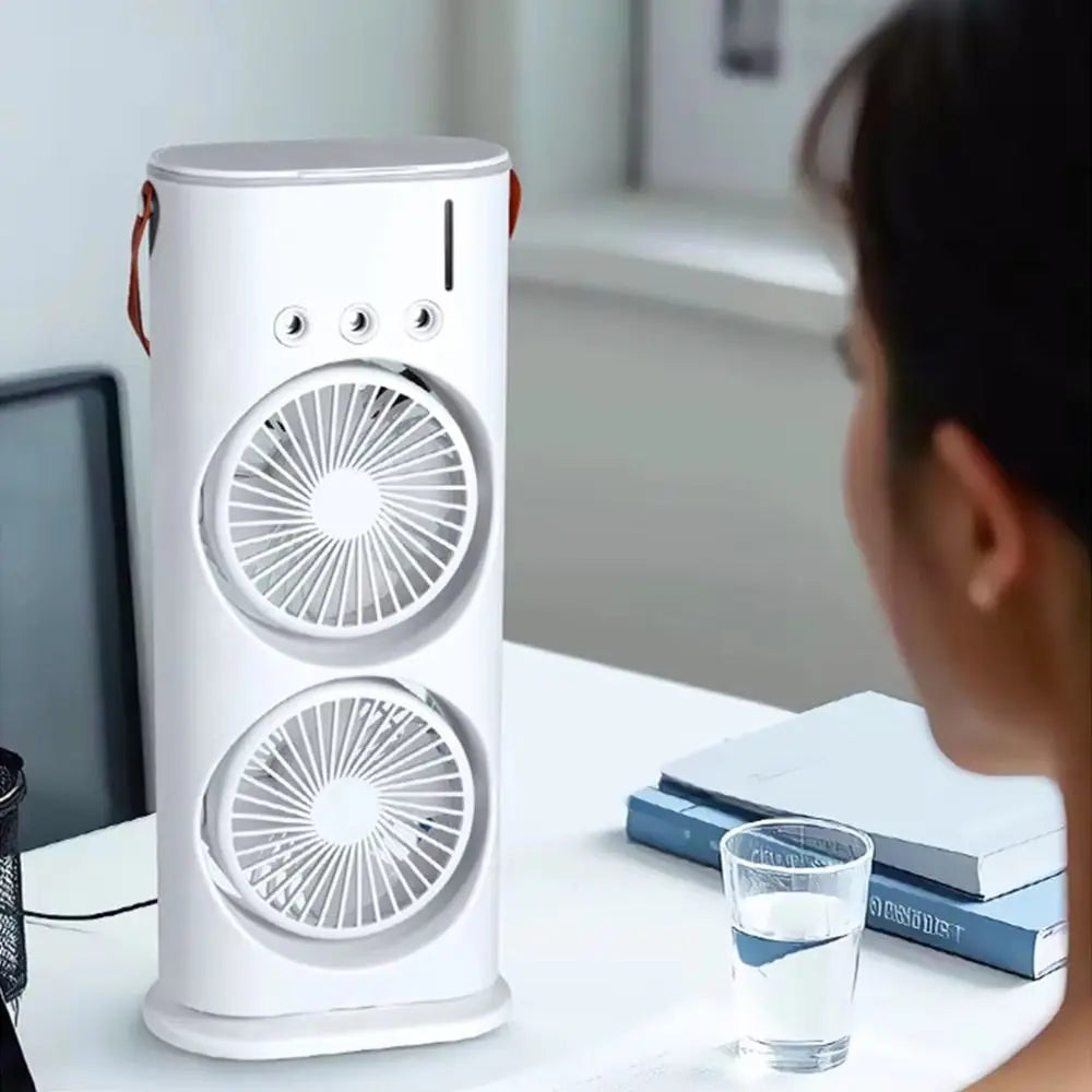 Household 3 In 1 Air Conditioner Portable Dual-Head Humidifier Adjustable Wind Speed Desktop Fan Fan Bedroom