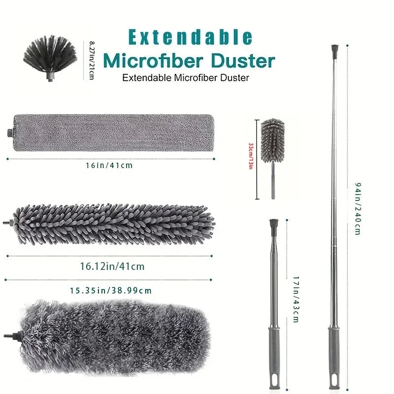Electrostatic Dust Duster Retractable Long Pole Chenille Lightweight Household Fan Window Sill Cleaning Household Cleaning Tool