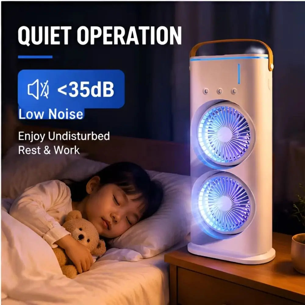 Household 3 In 1 Air Conditioner Portable Dual-Head Humidifier Adjustable Wind Speed Desktop Fan Fan Bedroom