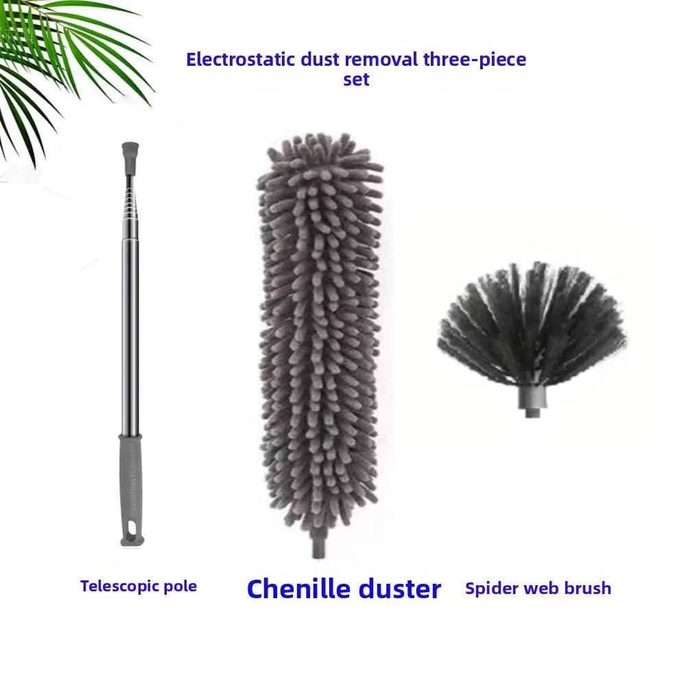 Electrostatic Dust Duster Retractable Long Pole Chenille Lightweight Household Fan Window Sill Cleaning Household Cleaning Tool
