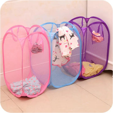 Folding Mesh Laundry Basket Household Storage Organizer for Dirty Clothes Toys and More Portable Collapsible Design