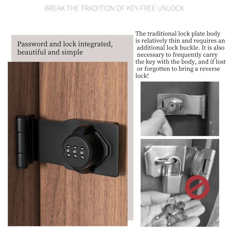 Household Cabinet Password Hasp Locks, Cabinet Locks with Combination, Door Security Slide Latch for Small Barn Doors, Bathroom
