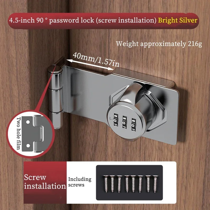 Household Cabinet Password Hasp Locks, Cabinet Locks with Combination, Door Security Slide Latch for Small Barn Doors, Bathroom
