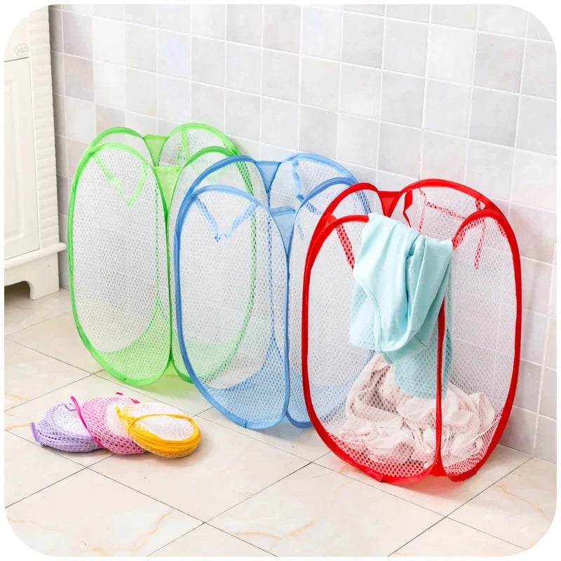 Folding Mesh Laundry Basket Household Storage Organizer for Dirty Clothes Toys and More Portable Collapsible Design